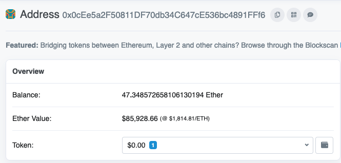 ETH address associated with attacker