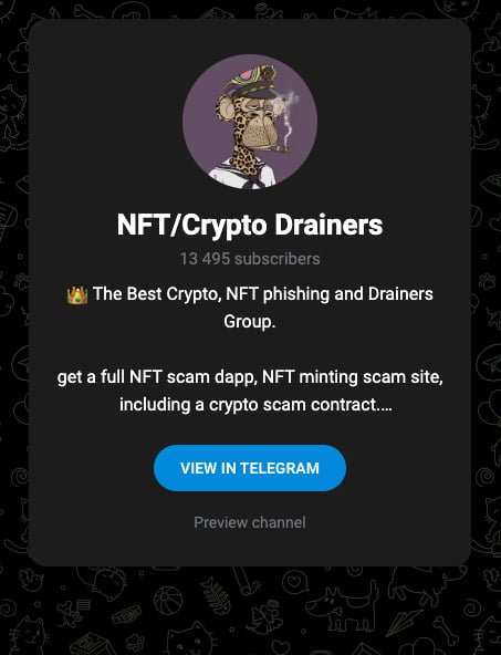 Crypto Drainers Telegram channel link