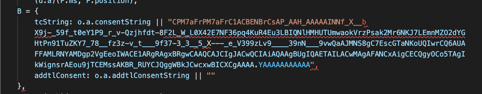 Hardcoded consent string found in Marfeel Ad Tag Code